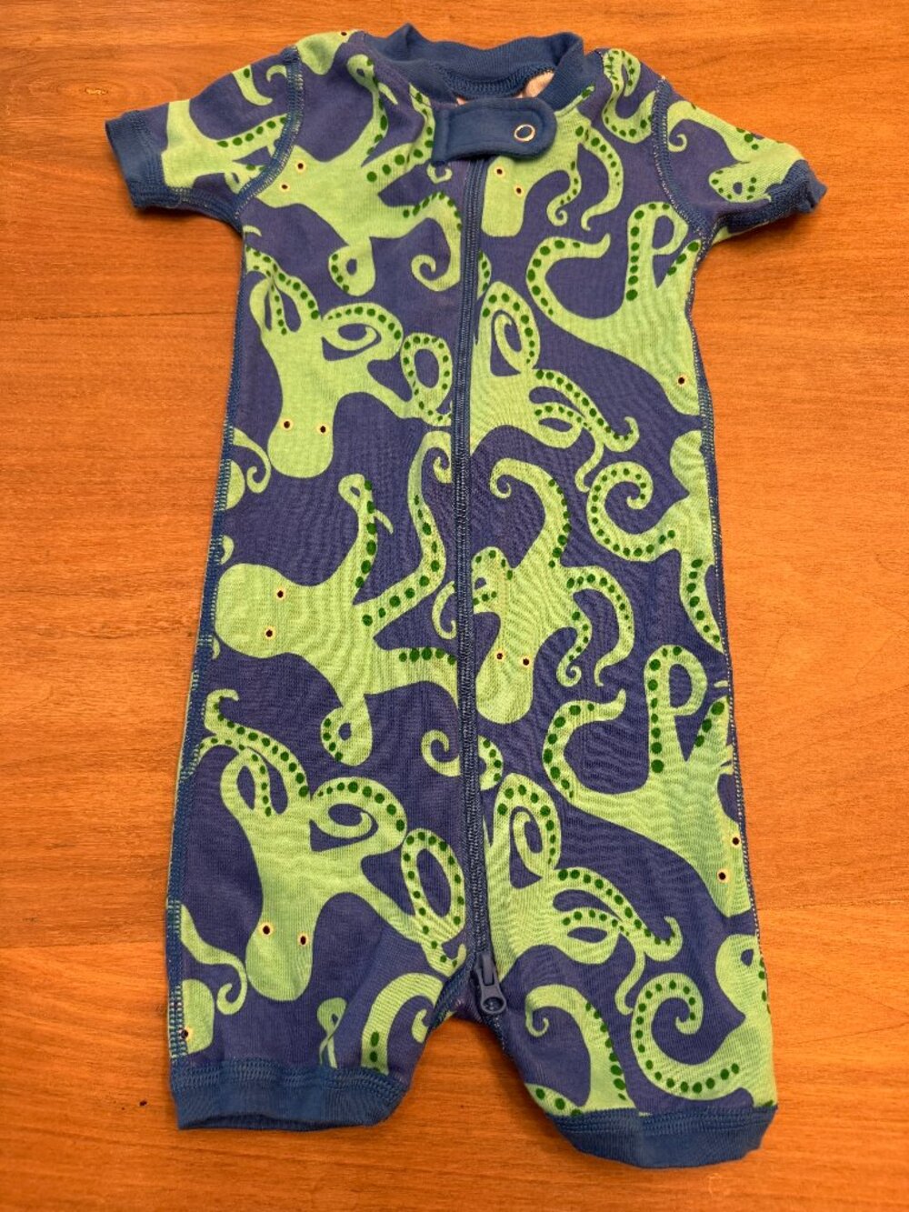 Hanna Andersson Octopus Short Sleeve Zip Romper Blue & Green 6-12M — Like New